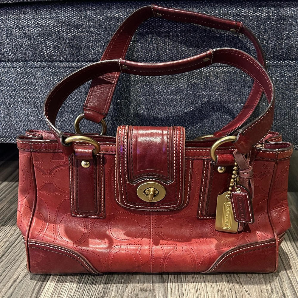 Vintage Coach 11330 Hamptons Red Leather Embossed Satchel Y2K